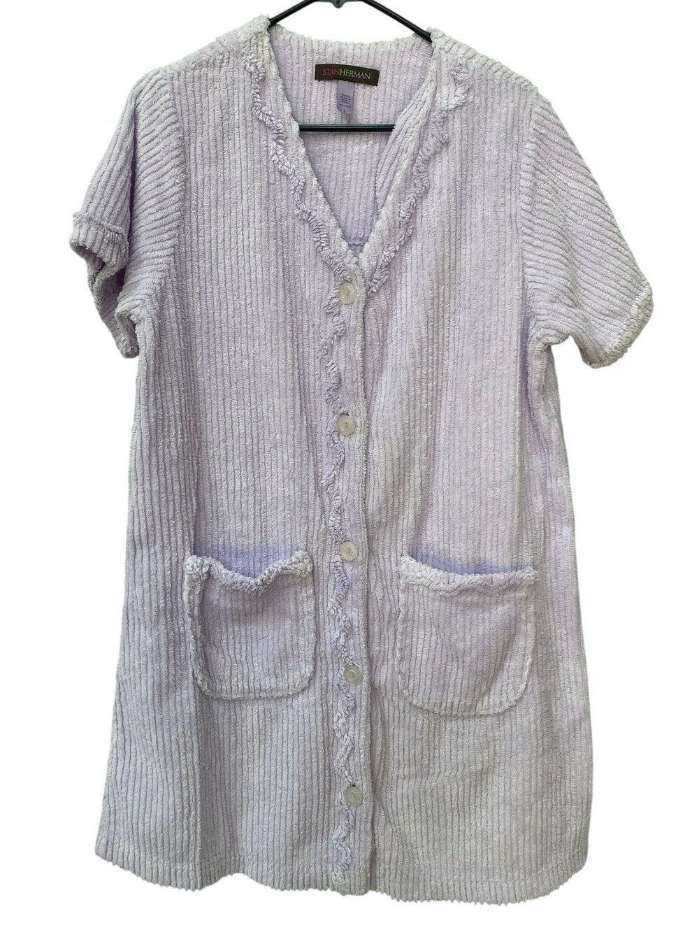 Stan Herman Lavender Chenille Button-Front Housecoat Robe Nightgown House coat L